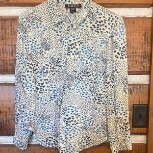 Blue and White Womens light button down Shirt